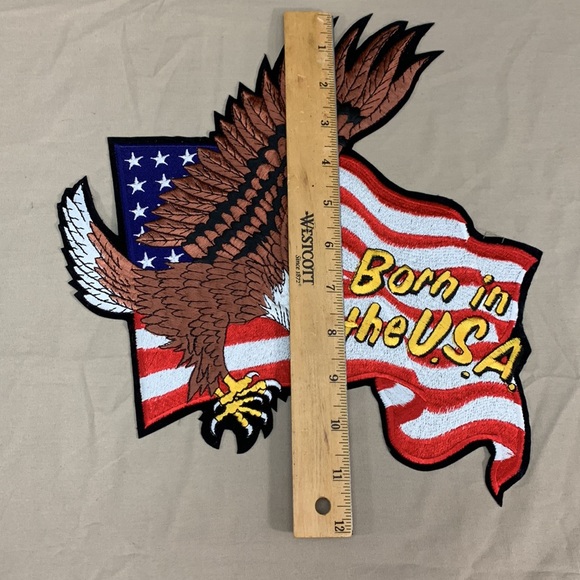 NWOT LARGE BORN IN THE USA FLYING EAGLE AMERICAN FLAG MOTORCYCLE SEW ON PATCH - Picture 4 of 4
